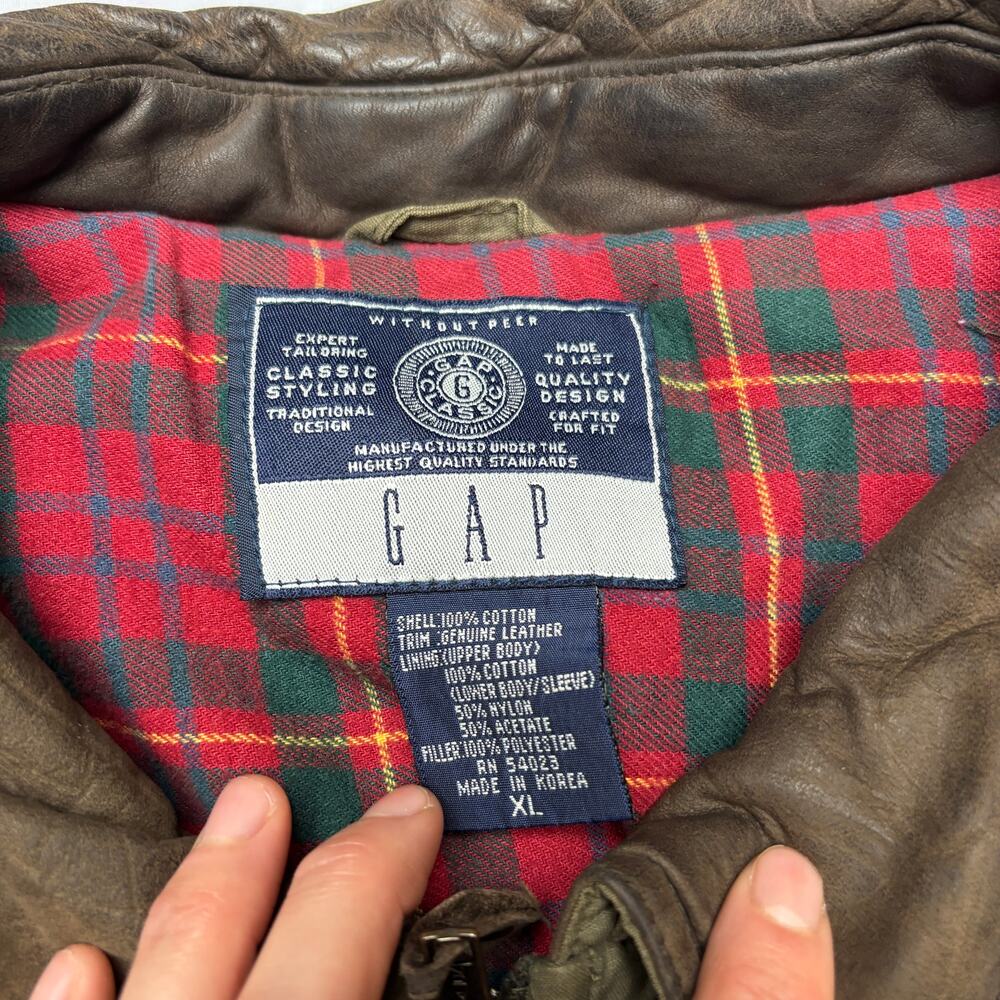 Vintage Gap Harrington Bomber Jacket Leather Collar XL Y2K Flannel Quilt Lined - Picture 4 of 14